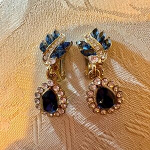 Elegant Gold and Blue Crystal Clip-On Earrings